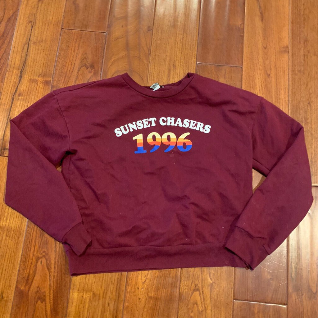 Forever 21 Sweatshirt Size M "Sunset Chasers 1996" Burgundy Long Sleeve Retro